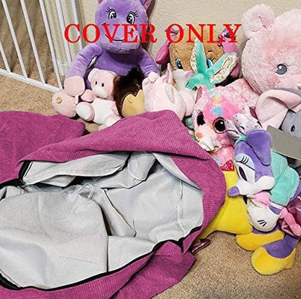 Stuffed Animal Storage Bean Bag Chair Cover (No Filler) for Kids and Adults.Soft Premium Corduroy Stuffable Beanbag for Organizing Children Plush Toys or Memory Foam Small 100L (RoseRed) - LeafyLoom