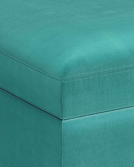 SIMPLIHOME Owen 36 inch Wide Rectangle Small Rectangular Storage Ottoman in Aqua Blue Velvet Fabric, for the Living Room, Family Room and Entryway - LeafyLoom