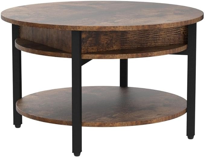 FABATO Round Lift Top Coffee Table for Living Room, 35.43'' Round Coffee Table with Storage and Hidden Compartment, 2 Tier Large Farmhouse Coffee Table Round Dining Table, Rustic Brown - LeafyLoom