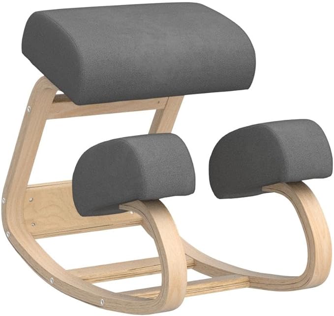 Ergonomic Kneeling Office Chair - Rocking Home & Work Wooden Computer Desk Chairs, Back & Neck Spine Pain, Better Posture, Ergo Knee Support Stool, Cross Legged Sitting (Gray) - LeafyLoom