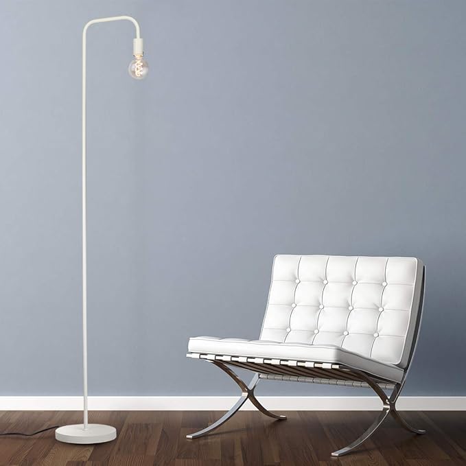 O’Bright Industrial Floor Lamp for Living Room, Metal Lamp, UL Certified Ceramic E26 Socket, Minimalist Design for Decorative Lighting, Stand Lamp for Bedroom/Office/Dorm, ETL Listed (White) - LeafyLoom