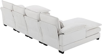 U Shaped Modular Sectional Sofa with Double Chaise Lounge, Chenille Upholstered Symmetrical Cloud Couch with Solid Wood Legs and Waist Pillows, 6 Seater Large Sofa&Couch for Living Room Office - LeafyLoom