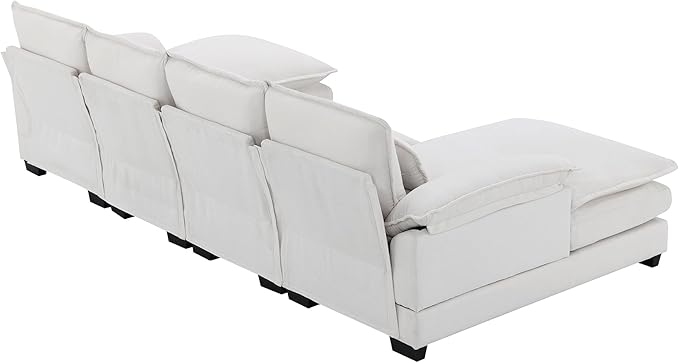 U Shaped Modular Sectional Sofa with Double Chaise Lounge, Chenille Upholstered Symmetrical Cloud Couch with Solid Wood Legs and Waist Pillows, 6 Seater Large Sofa&Couch for Living Room Office - LeafyLoom
