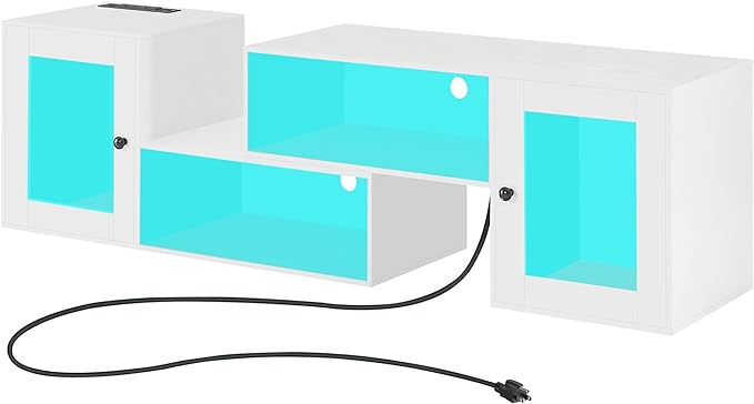 VECELO LED TV Stand for Televisions up to 70 Inchs Modern Entertainment Center with Storage Media Console with 23 Flashing Options and 4 Customizable Modes for Living Room, Bedroom, White - LeafyLoom