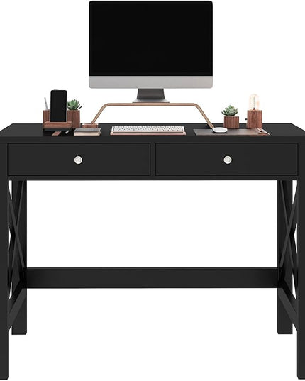ChooChoo Home Office Desk Writing Computer Table Modern Design Black Desk with Drawers, Makeup Vanity Table - LeafyLoom