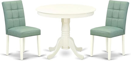East West Furniture ANAS3-LWH-43 Antique 3 Piece Dining Set consists A Dinner Table and 2 Willow Green Linen White Faux Leather Parson Kitchen Chairs with Stylish Back, Finish, 36x36 Inch - LeafyLoom