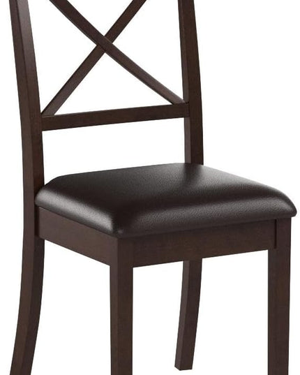 East West Furniture Boston Dining Faux Leather Upholstered Solid Wood Chairs, Set of 2, Cappuccino - LeafyLoom