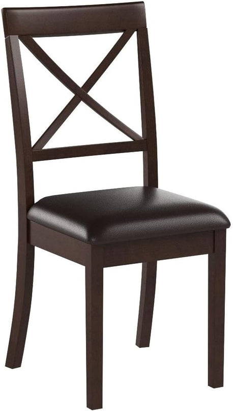 East West Furniture Boston Dining Faux Leather Upholstered Solid Wood Chairs, Set of 2, Cappuccino - LeafyLoom