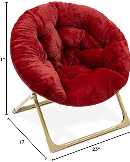Milliard Mini Cozy Chair for Kids, Sensory Faux Fur Folding Saucer Chair for Toddlers, Red - LeafyLoom