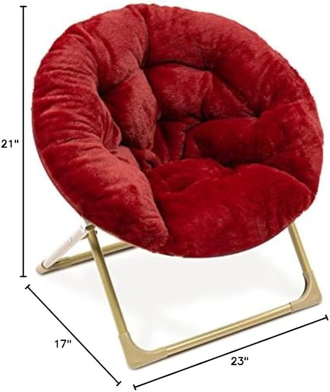 Milliard Mini Cozy Chair for Kids, Sensory Faux Fur Folding Saucer Chair for Toddlers, Red - LeafyLoom