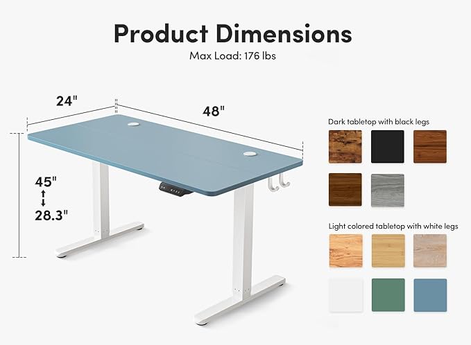 FEZIBO Height Adjustable Electric Standing Desk, 48 x 24 Inches Stand up Table, Sit Stand Home Office Desk with Splice Board, Blue - LeafyLoom