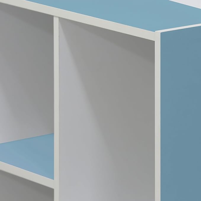Furinno Luder Bookcase / Book / Storage , 5-Tier, White / Light Blue - LeafyLoom
