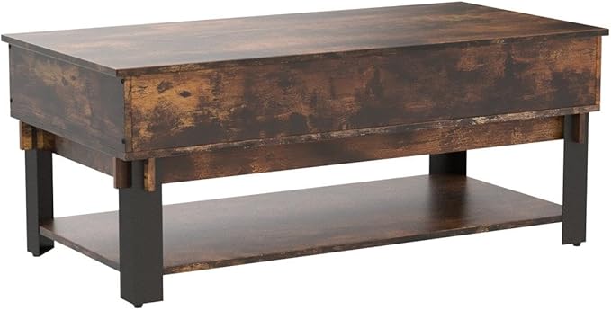 Novilla Modern Lift Top Coffee Table with Storage for Living Room Wodden Lift Tabletop Dining Table with Hidden Compartment and Metal Frame 40 Inch, Rustic Brown - LeafyLoom