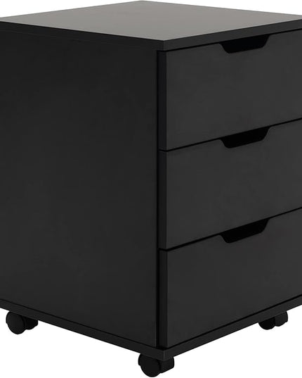 Farini 3-Drawer Vertical Filing Cabinet Rolling Wood Mobile File Cabinets Under Desk for Home Office with Casters (Black, Non-Assembled) - LeafyLoom