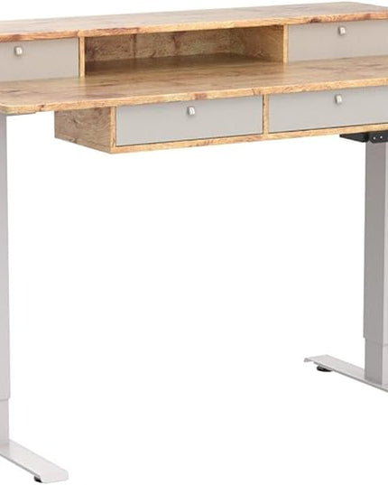 FEZIBO Sturdy Height Adjustable Electric Standing Desk with Drawers, 48 x 24 Inch Stand Up Table with Large Storage Shelf, Sit Stand Desk, Light Rustic Brown Top - LeafyLoom
