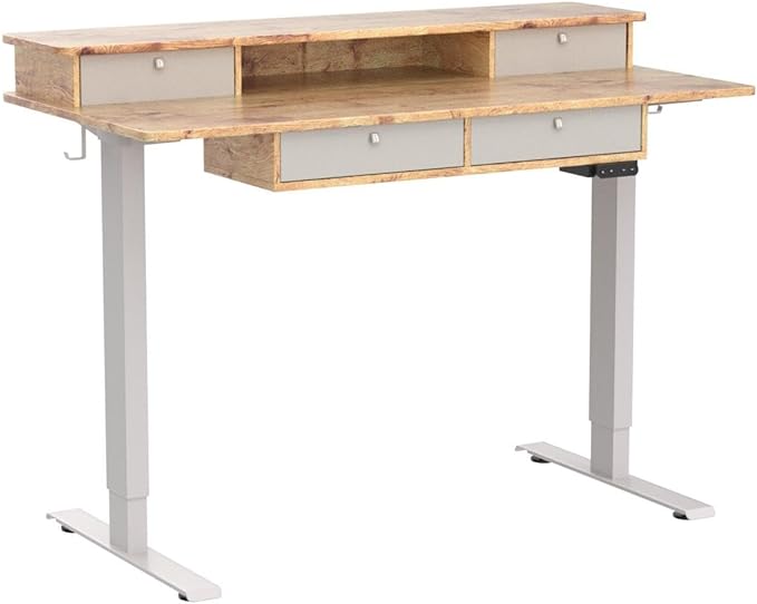 FEZIBO Sturdy Height Adjustable Electric Standing Desk with Drawers, 48 x 24 Inch Stand Up Table with Large Storage Shelf, Sit Stand Desk, Light Rustic Brown Top - LeafyLoom