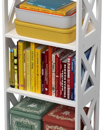 Small Bookcase Bookshelf - 4 Tier Bookshelves Organizer Storage Shelf for Kids, Bookcases Book Display Rack & Open Shelves Table for Bathroom, Living Room, Bedroom, Office, White - LeafyLoom