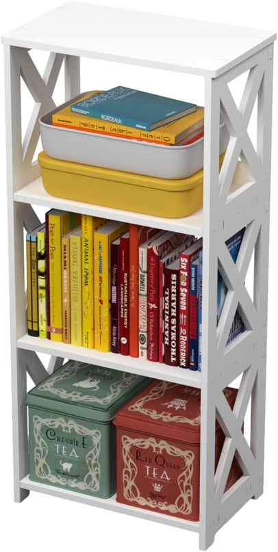 Small Bookcase Bookshelf - 4 Tier Bookshelves Organizer Storage Shelf for Kids, Bookcases Book Display Rack & Open Shelves Table for Bathroom, Living Room, Bedroom, Office, White - LeafyLoom