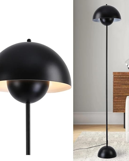 Modern Floor Lamp for Bedroom, 63'' Industrial Corner Floor Lamp for Living Room, Metal Arched Shade Tall Standing Lamp for Office, Reflecting Light Reading Floor Lamp, Black - LeafyLoom