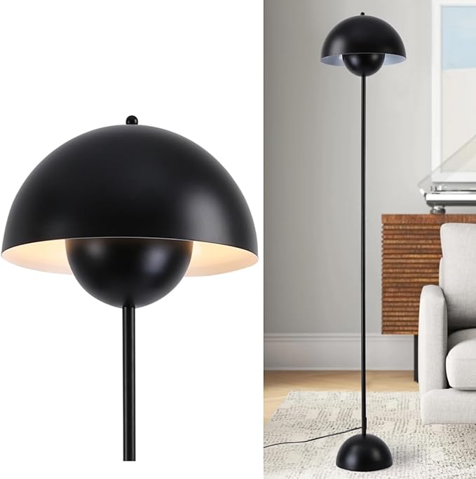 Modern Floor Lamp for Bedroom, 63'' Industrial Corner Floor Lamp for Living Room, Metal Arched Shade Tall Standing Lamp for Office, Reflecting Light Reading Floor Lamp, Black - LeafyLoom