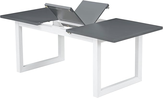 Modern Extendable Set for 6-White Expandable Dining Room Table with 18" Butterfly Leaf, 4 Upholstered Chairs, and Bench - LeafyLoom