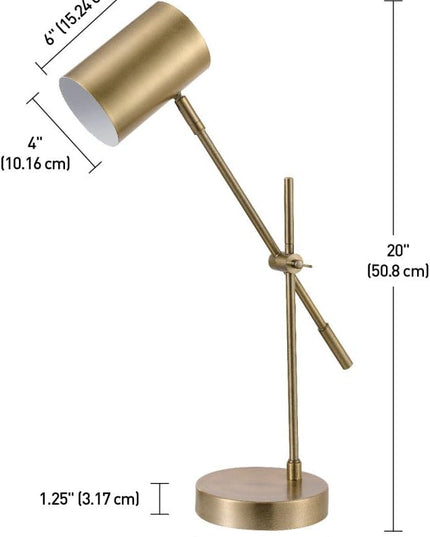 Globe Electric 52098 Pratt 20" Desk/Table Lamp, Matte Brass Finish, Adjustable Height, Balance Arm, in-Line Rocker On/Off Switch - LeafyLoom