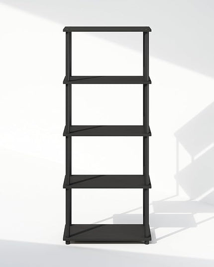 Furinno Turn-N-Tube 5-Tier Multipurpose Compact Display Rack, Shelving Unit, Bookcase, Americano/Black - LeafyLoom