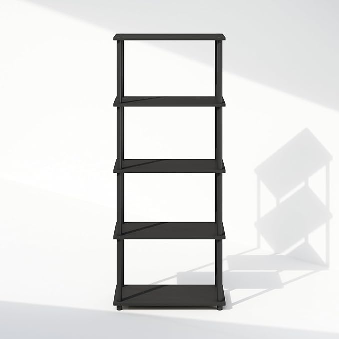 Furinno Turn-N-Tube 5-Tier Multipurpose Compact Display Rack, Shelving Unit, Bookcase, Americano/Black - LeafyLoom
