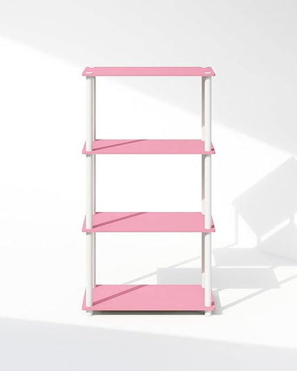 Furinno Turn-N-Tube 4-Tier Multipurpose Shelf Display Rack, Shelving Unit, Bookcase, Pink/White - LeafyLoom