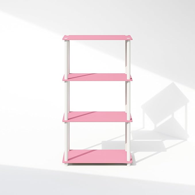 Furinno Turn-N-Tube 4-Tier Multipurpose Shelf Display Rack, Shelving Unit, Bookcase, Pink/White - LeafyLoom