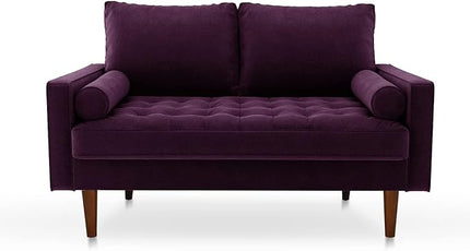 Velvet Furniture for Small Spaces, Mid-Century Modern Loveseats for Living Room, Love Seat Couch Sofas, 58 Inches, Eggplant - LeafyLoom