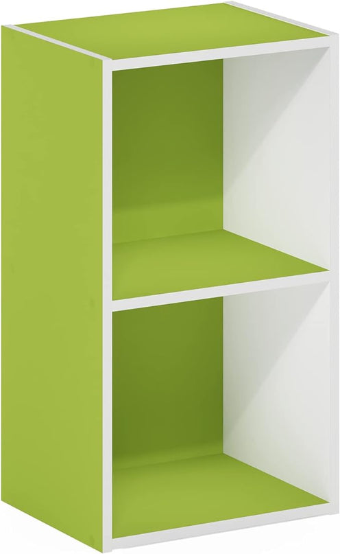Furinno Luder Bookcase / Book / Storage, 2-Tier Cube, Green/White - LeafyLoom