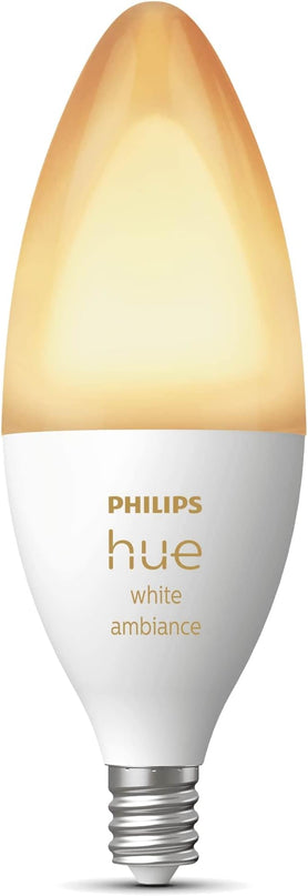 Philips Hue Smart 40W B39 Candle-Shaped LED Bulb - White Ambiance Warm-to-Cool White Light - 4 Pack - 450LM - E12 - Indoor - Control with Hue App - Works with Alexa Google Assistant and Apple Homekit PhilipsHue