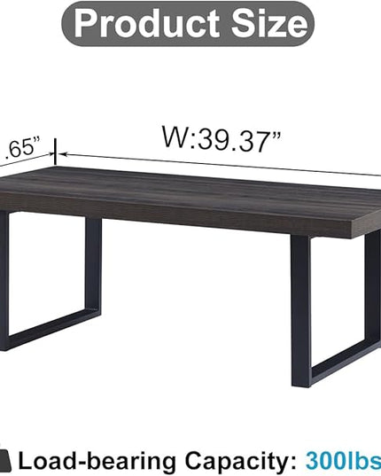 IBF Industrial Grey Coffee Table, Modern Simple Wood and Metal Center Table, Minimalist Rectangle Wooden Living Room Table, Vintage Rustic Cocktail Tea Table for Home Bedroom, Dark Gray Oak, 39 inch - LeafyLoom