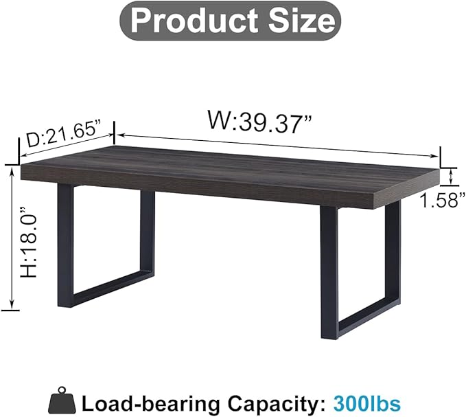 IBF Industrial Grey Coffee Table, Modern Simple Wood and Metal Center Table, Minimalist Rectangle Wooden Living Room Table, Vintage Rustic Cocktail Tea Table for Home Bedroom, Dark Gray Oak, 39 inch - LeafyLoom
