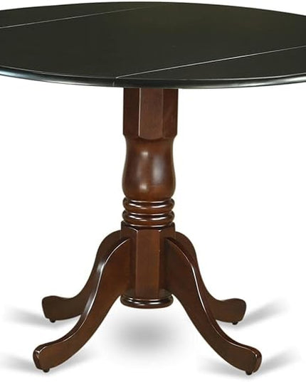 East West Furniture DLT-BMA-TP Dublin Kitchen Table - a Round Dining Table Top with Dropleaf & Pedestal Base, 42x42 Inch, Black & Mahogany - LeafyLoom