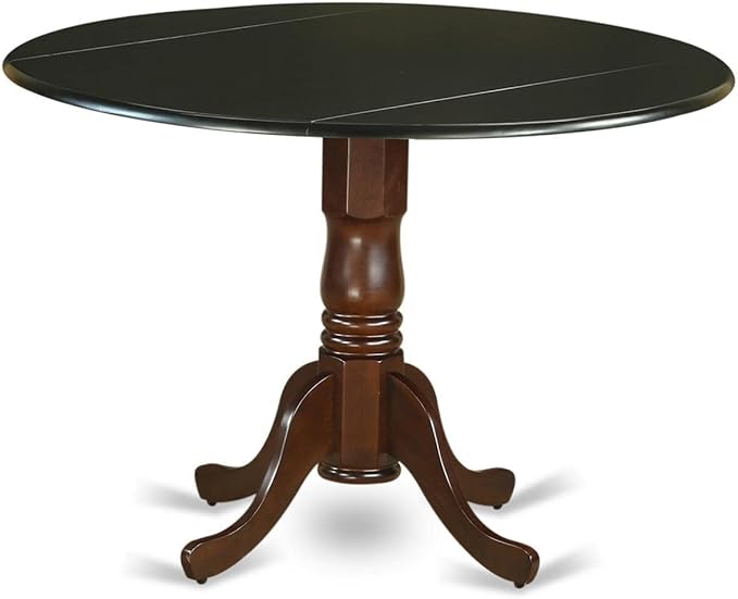 East West Furniture DLT-BMA-TP Dublin Kitchen Table - a Round Dining Table Top with Dropleaf & Pedestal Base, 42x42 Inch, Black & Mahogany - LeafyLoom