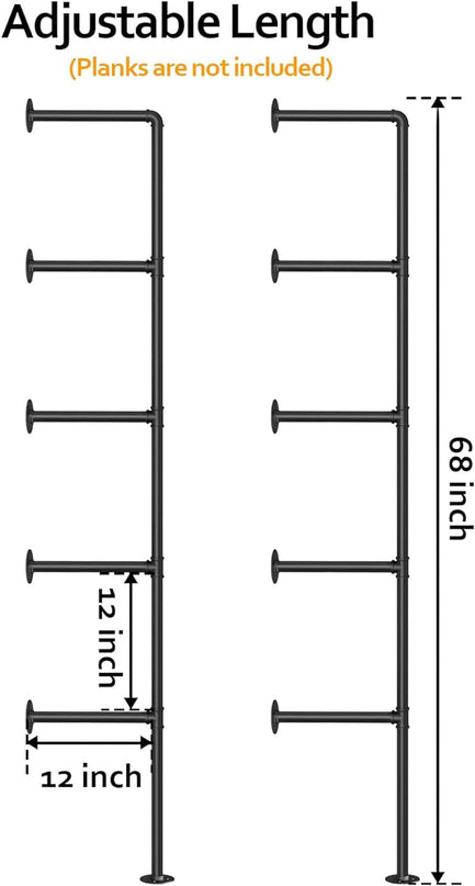 Pynsseu Industrial Iron Pipe Shelf Wall Mount, Farmhouse DIY Open Bookshelf, Pipe Shelves for Kitchen Bathroom, bookcases Living Room Storage, 2Pack of 5 Tier - LeafyLoom