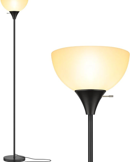Floor Lamp, LED Standing Lamps with White Plastic Shade, Black Modern Torchiere Floor Lamp, Tall Lamps for Living Room Dorm, Bulb not Included - LeafyLoom