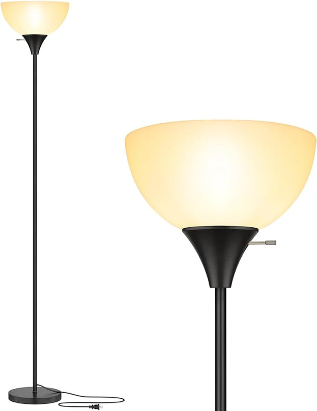 Floor Lamp, LED Standing Lamps with White Plastic Shade, Black Modern Torchiere Floor Lamp, Tall Lamps for Living Room Dorm, Bulb not Included - LeafyLoom