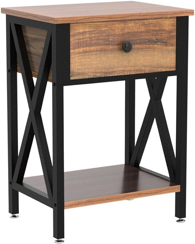 VECELO Modern Side End Table, Nightstand Storage Shelf with Bin Drawer for Bedroom, Lounge, 15.8in11.8in21.7in, Brown - LeafyLoom