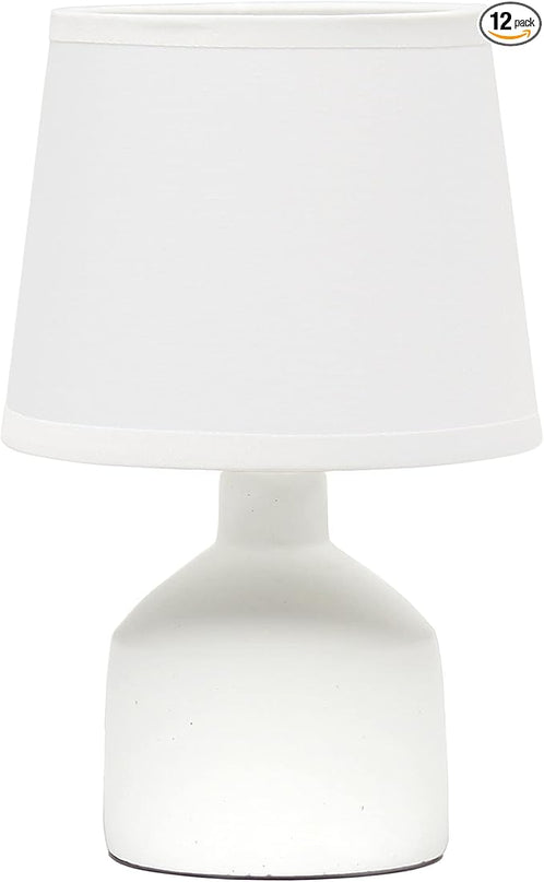 Simple Designs LT2080-OFF Mini Bocksbeutal Concrete Table Desk Lamp with Tapered Drum Fabric White Shade, Off White (Pack of 12) - LeafyLoom