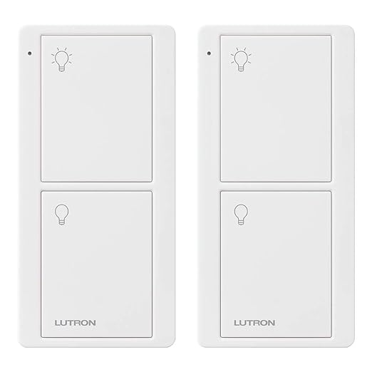 Lutron Pico Remote for Caseta Smart Switch, 2-Button Control , On/Off Control, For Table Top or Wallmount Use, PJ2-2B-GWH-L01-2, White, 2 Pack Lutron
