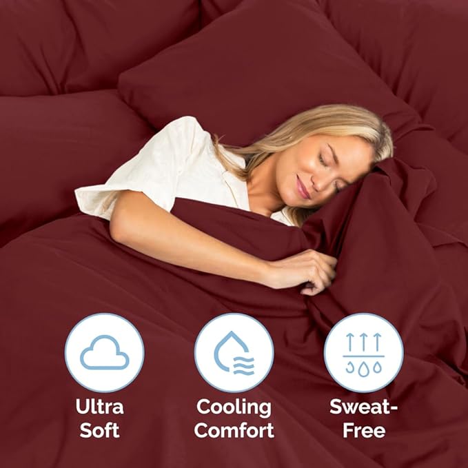 Queen Size 4 Piece Sheet Set - Comfy Breathable & Cooling Sheets - Hotel Luxury Bed Sheets for Women & Men - Deep Pockets, Easy-Fit, Extra Soft & Wrinkle Free Sheets - Burgundy Oeko-Tex Bed Sheet Set - LeafyLoom