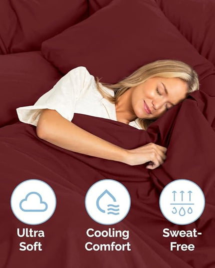 Cal King Size 4 Piece Sheet Set - Comfy Breathable & Cooling Sheets - Hotel Luxury Bed Sheets for Women & Men - Deep Pockets, Easy-Fit, Soft & Wrinkle Free Sheets - Burgundy Oeko-Tex Bed Sheet Set - LeafyLoom