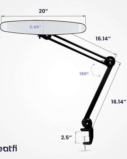 Neatfi XL 2,200 Lumens LED Task Lamp, 24W Super Bright Desk Lamp, 117 Pcs SMD LED, 4 Level Brightness, Dimmable, Task LED Light for Home, Office, Workbench (Non-CCT, Black) - LeafyLoom