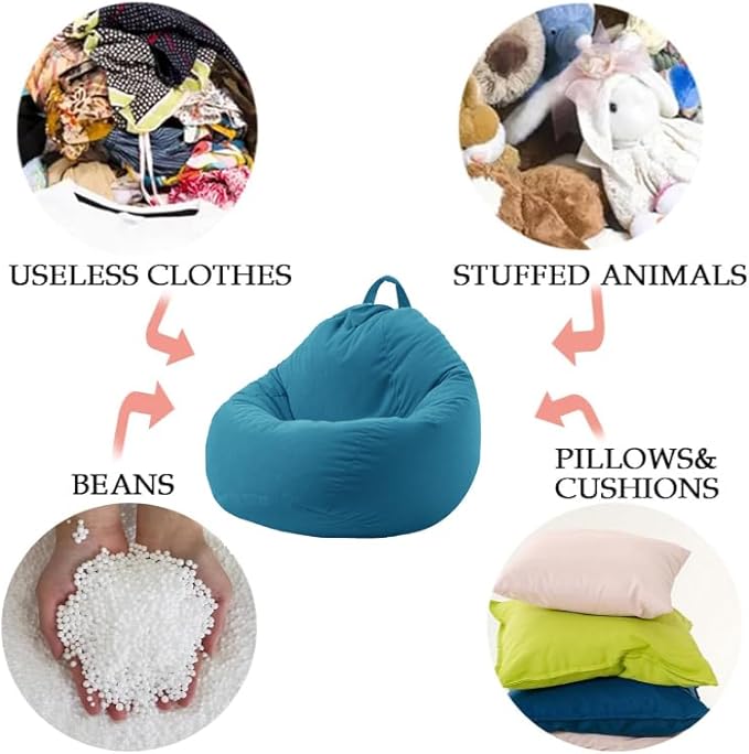 3 Ft Bean Bag Chair Cover (No Filler) Stuffed Animal Storage Bean Bag Cover for Pets Dogs/Cats Bed Corduroy Stuffed for Organizing Plush Toys - LeafyLoom