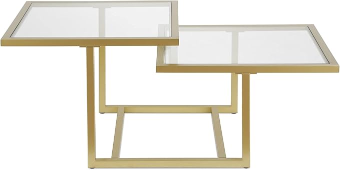 Henn&Hart 43" Wide Square Coffee Table in Brass, Modern coffee tables for living room, studio apartment essentials - LeafyLoom