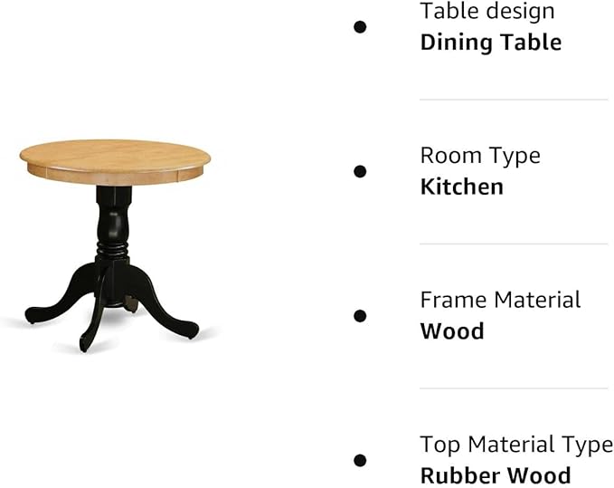 East West Furniture EMT-OBK-TP Eden Dining Table - a Round Wooden Table Top with Pedestal Base, 30x30 Inch, Oak & Black - LeafyLoom