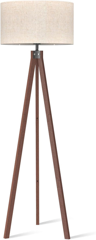 LEPOWER Wood Floor Lamp Tripod, Mid Century Lamps for Living Room, Modern Design Standing Lamp for Bedroom and Office, Flaxen Lamp Shade with E26 Lamp Base Brown - LeafyLoom